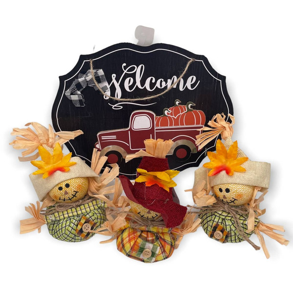 Fall Decor - Welcome Wall Hanging & Three (3) Scarecrows (WHB) - Picture 1 of 5